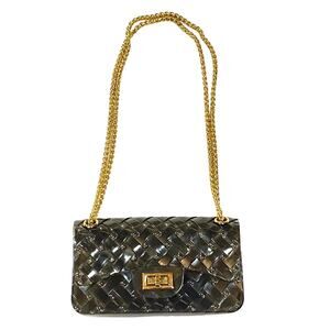 Crossi Transparent PVC Gray Purse Bag Shoulder Bag Handbag Clear Heavy Chain